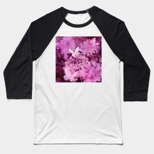 Butterflies and Hydrangeas Negative Painting Pink Baseball T-Shirt